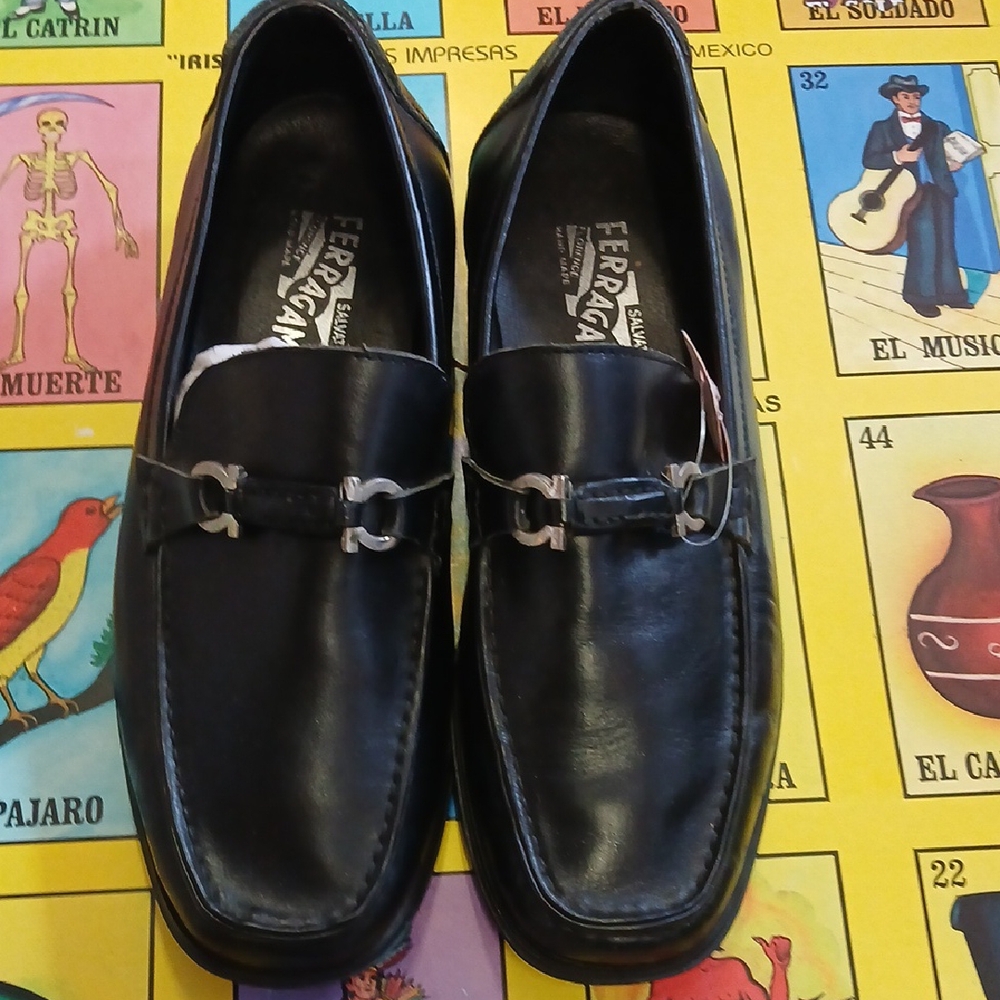 Salvatore Ferragamo Black Leather Loafers with Horsebit Detail